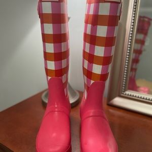 Hunter Shoes PINK Gingham Plaid Tall Rain Boots / 10 Womens
